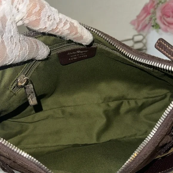 Salvatore Ferragamo Gancini Shoulder Bag/Brown Monogram Canvas/Authentic bag - Picture 7 of 16